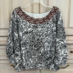 Anthropologie Black and White Floral Sweatshirt